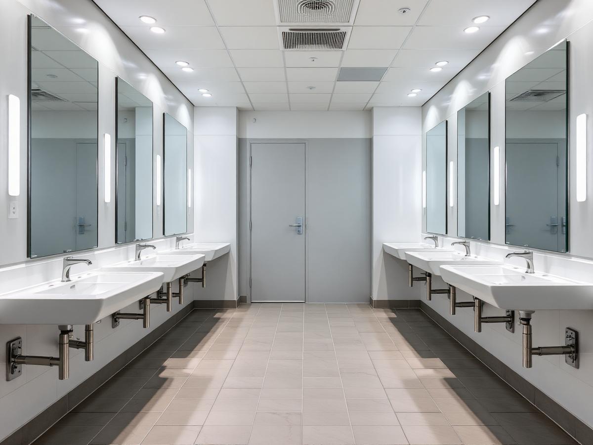 Immaculate commercial washroom after a service visit